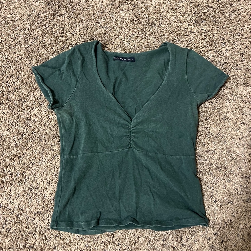 Green V-Neck Women's Top